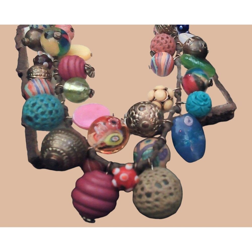 Choker Beaded Multicolor Necklace Vintage Boho Fun Glazed Glass